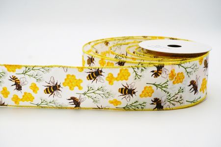 Spring Flower With Bees Collection Ribbon_KF7490GC-1-6_white